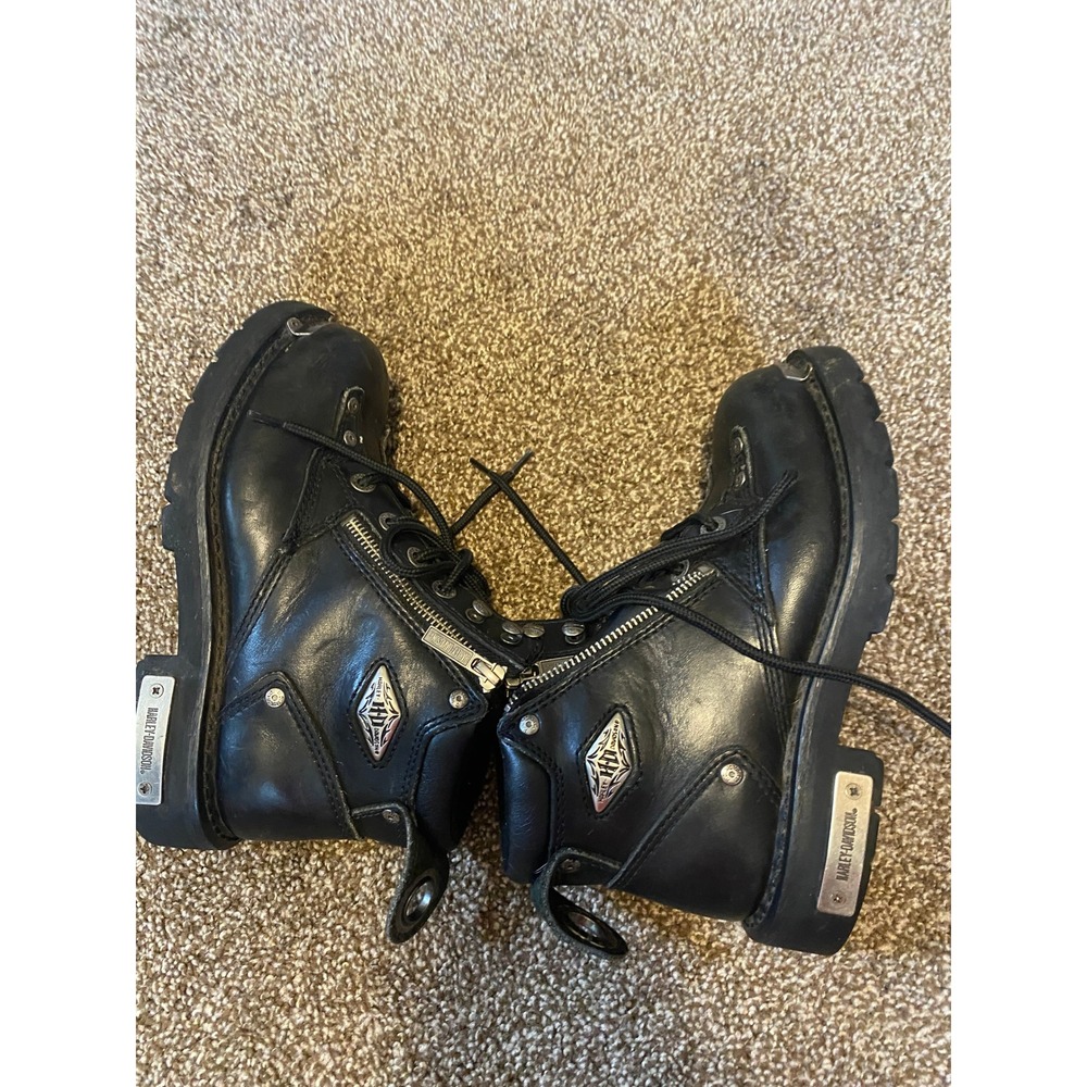 Vintage Harley Davidson Boots Leather Combat 6.5 Black Biker Metal Grunge Y2K - Picture 4 of 10